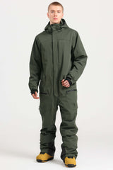 Men's Peacock Blue Stylish Waterproof & Windproof Loose-Fit One-Piece Ski Suit with Detachable Hood & Multipockets