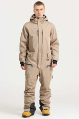 Men's Peacock Blue Stylish Waterproof & Windproof Loose-Fit One-Piece Ski Suit with Detachable Hood & Multipockets