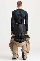 Men's Khaki Stylish Waterproof & Windproof Loose-Fit One-Piece Ski Suit with Detachable Hood & Multipockets