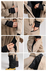 Men's Off White Stylish Waterproof & Windproof Loose-Fit One-Piece Ski Suit with Detachable Hood & Multipockets