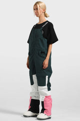 Women's Green & White Multi-Pocket Snow Bibs