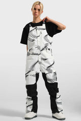 Women's Green & White Multi-Pocket Snow Bibs