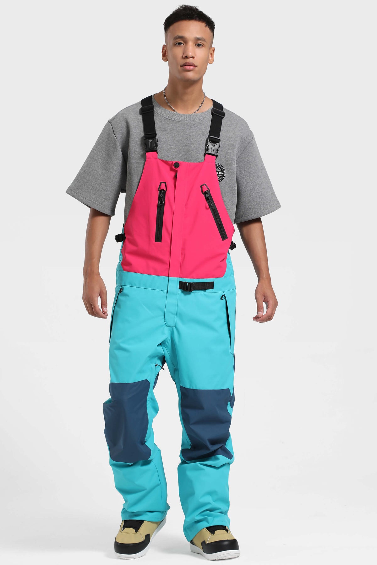 Petos de nieve ligeros, impermeables y de color fucsia y capri para hombre 