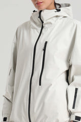 Women's Off-White Washed Effect Minimalist Multi-Pocket Waterproof Snow Jacket