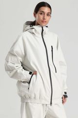 Women's Off-White Washed Effect Minimalist Multi-Pocket Waterproof Snow Jacket
