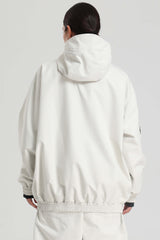 Women's Off-White Washed Effect Minimalist Multi-Pocket Waterproof Snow Jacket