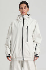 Women's Off-White Washed Effect Minimalist Multi-Pocket Waterproof Snow Jacket