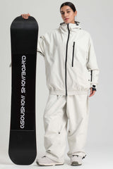 Women's Off-White Washed Effect Minimalist Multi-Pocket Waterproof Snow Jacket