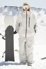 Women's Khaki Washed Effect Minimalist Multi-Pocket Waterproof Snow Jacket