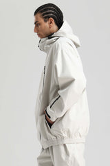 Men's Off-White Washed Effect Minimalist Multi-Pocket Waterproof Snow Jacket