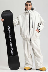 Men's Off-White Washed Effect Minimalist Multi-Pocket Waterproof Snow Jacket