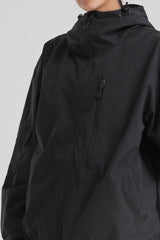 Women's Black Washed Effect Minimalist Multi-Pocket Waterproof Snow Jacket