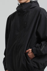 Men's Black Washed Effect Minimalist Multi-Pocket Waterproof Snow Jacket