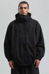 Men's Black Washed Effect Minimalist Multi-Pocket Waterproof Snow Jacket