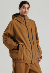 Women's Caramel Washed Effect Minimalist Multi-Pocket Waterproof Snow Jacket