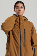 Women's Caramel Washed Effect Minimalist Multi-Pocket Waterproof Snow Jacket
