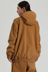 Women's Caramel Washed Effect Minimalist Multi-Pocket Waterproof Snow Jacket