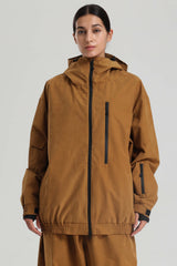Women's Caramel Washed Effect Minimalist Multi-Pocket Waterproof Snow Jacket