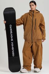 Women's Caramel Washed Effect Minimalist Multi-Pocket Waterproof Snow Jacket