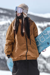 Women's Off-White Washed Effect Minimalist Multi-Pocket Waterproof Snow Jacket