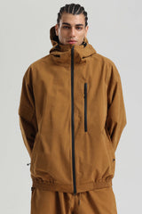 Men's Caramel Washed Effect Minimalist Multi-Pocket Waterproof Snow Jacket