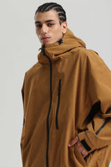 Men's Caramel Washed Effect Minimalist Multi-Pocket Waterproof Snow Jacket