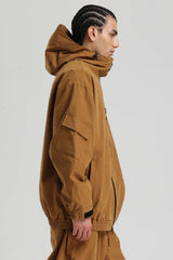 Men's Caramel Washed Effect Minimalist Multi-Pocket Waterproof Snow Jacket