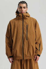 Men's Caramel Washed Effect Minimalist Multi-Pocket Waterproof Snow Jacket