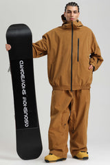 Men's Caramel Washed Effect Minimalist Multi-Pocket Waterproof Snow Jacket