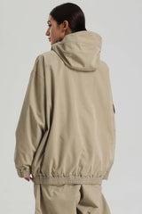 Women's Khaki Washed Effect Minimalist Multi-Pocket Waterproof Snow Jacket