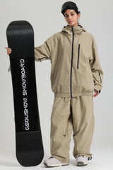 Women's Khaki Washed Effect Minimalist Multi-Pocket Waterproof Snow Jacket