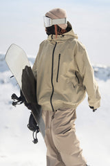 Women's Khaki Washed Effect Minimalist Multi-Pocket Waterproof Snow Jacket