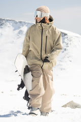 Women's Caramel Washed Effect Minimalist Multi-Pocket Waterproof Snow Jacket