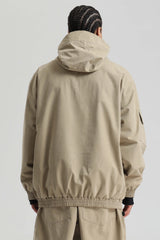 Men's Khaki Washed Effect Minimalist Multi-Pocket Waterproof Snow Jacket