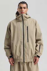 Men's Off-White Washed Effect Minimalist Multi-Pocket Waterproof Snow Jacket