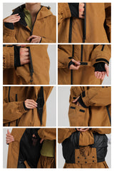 Women's Caramel Washed Effect Minimalist Multi-Pocket Waterproof Snow Jacket