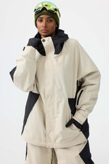 Women's Off White Raglan Sleeve Color Block Waterproof Breathable Snow Jacket