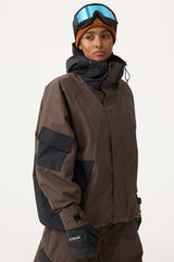 Women's Dark Green Raglan Sleeve Color Block Waterproof Breathable Snow Jacket