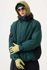 Men's Dark Gray Raglan Sleeve Color Block Waterproof Breathable Snow Jacket