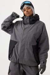 Women's Coffee Raglan Sleeve Color Block Waterproof Breathable Snow Jacket