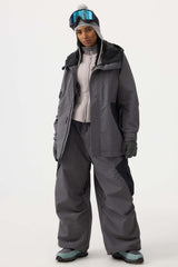 Women's Off White Raglan Sleeve Color Block Waterproof Breathable Snow Jacket