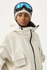 Chaqueta de nieve de pana negra impermeable con mangas de murciélago y bolsillo grande para mujer