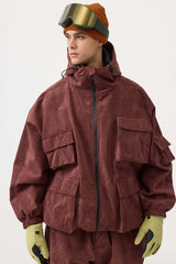 Men's Off White Waterproof Corduroy Batwing Sleeve Large Pocket Snow Jacket