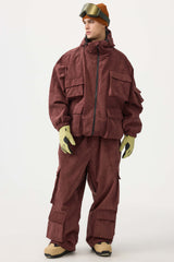 Men's Black Waterproof Corduroy Batwing Sleeve Large Pocket Snow Jacket