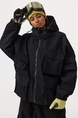 Chaqueta de nieve de pana impermeable con mangas de murciélago y bolsillo grande para mujer en color blanco roto