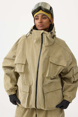 Chaqueta de nieve de pana negra impermeable con mangas de murciélago y bolsillo grande para mujer