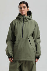 Women's Light Grey Minimalist Half-Zip Waterproof Insulated Snow Anorak