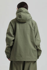 Women's Army Green Minimalist Half-Zip Waterproof Insulated Snow Anorak
