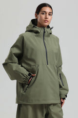 Women's Black Minimalist Half-Zip Waterproof Insulated Snow Anorak