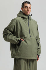 Men's Army Green Minimalist Half-Zip Waterproof Insulated Snow Anorak